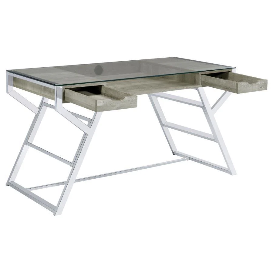 Emelle - Glass Top Writing Desk - Pearl Silver - Funk Metal Works LLC