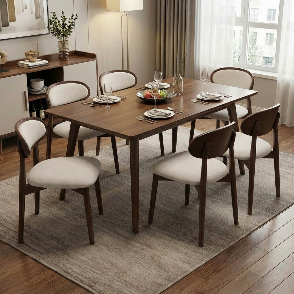 SEYNAR Set of 2/4/6 Mid-Century Modern Chenille Dining Chairs with Solid Wood Frame - Funk Metal Works LLC