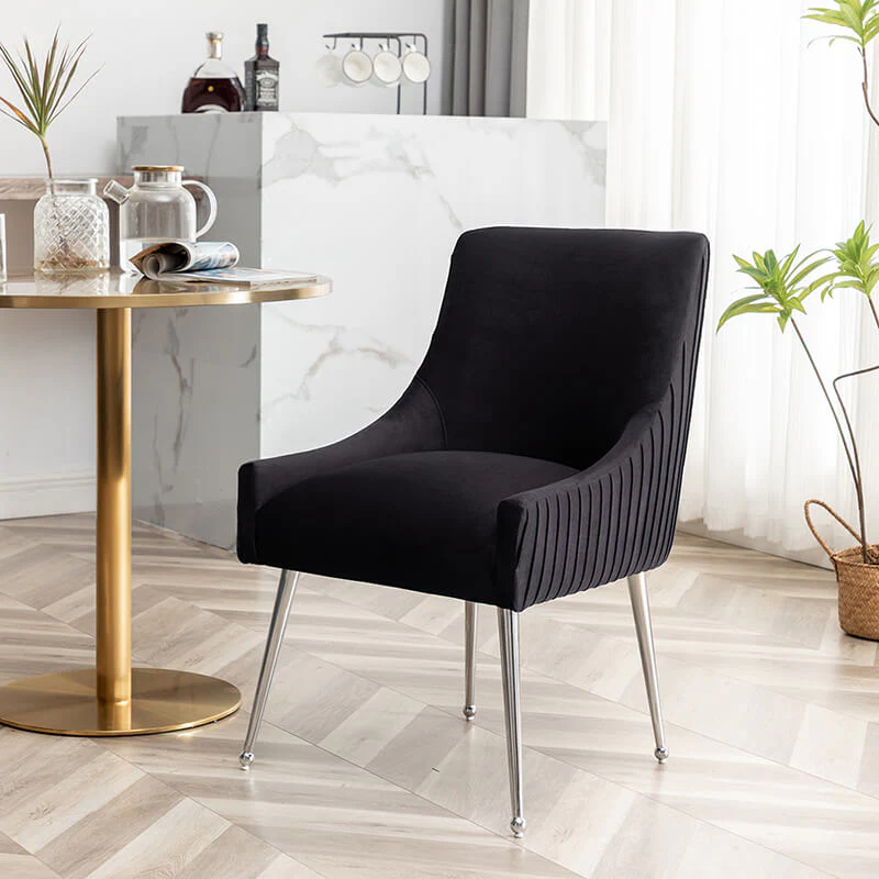 SEYNAR Modern Velvet Pleated Finish Back Dining Chair Set of 2/4/6 with Rear Handle - Funk Metal Works LLC