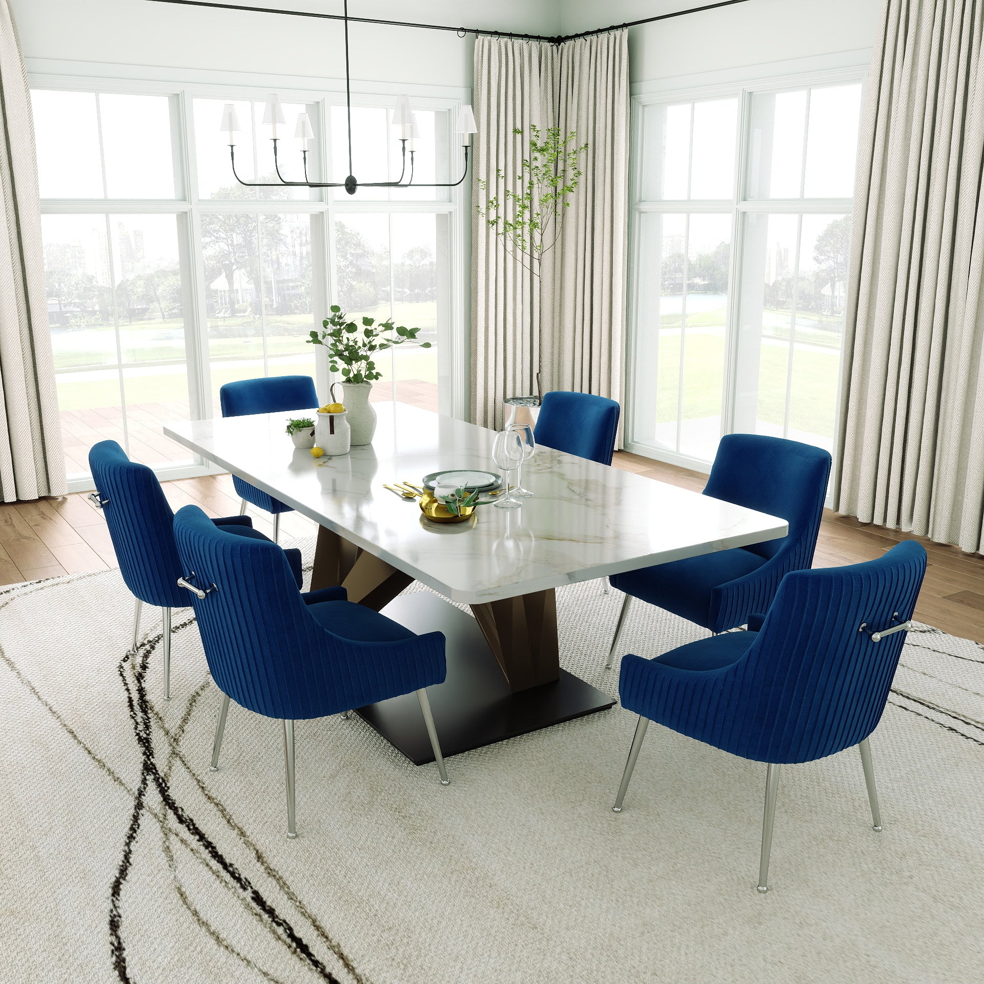 SEYNAR Modern Velvet Pleated Finish Back Dining Chair Set of 2/4/6 with Rear Handle - Funk Metal Works LLC