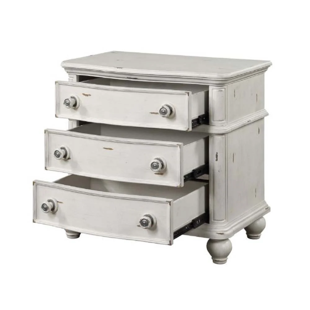 Jaqueline - Nightstand - Light Gray Linen & Antique White Finish - Funk Metal Works LLC