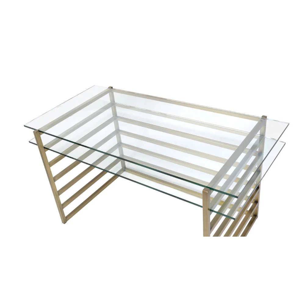 Shona - Desk - Antique Gold & Clear Glass - Funk Metal Works LLC