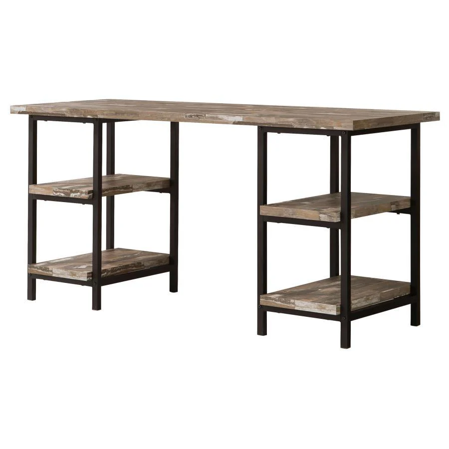 Kemper - 4-shelf Writing Desk Salvaged Cabin - Light Brown - Funk Metal Works LLC