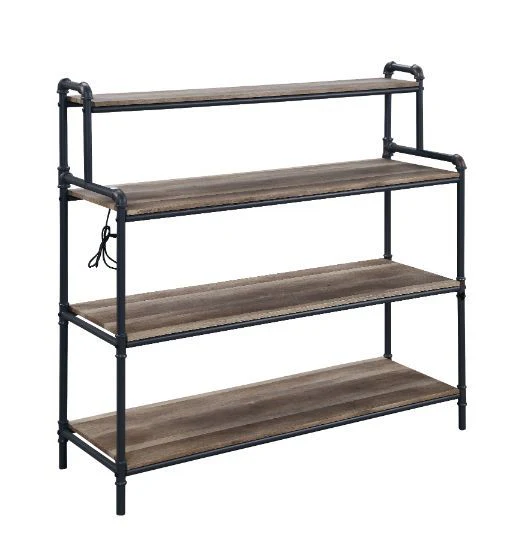 Cordelia - Bookshelf - Led, Antique Oak, Sandy Black & Dark Bronze Hand-Brushed Finish - Funk Metal Works LLC