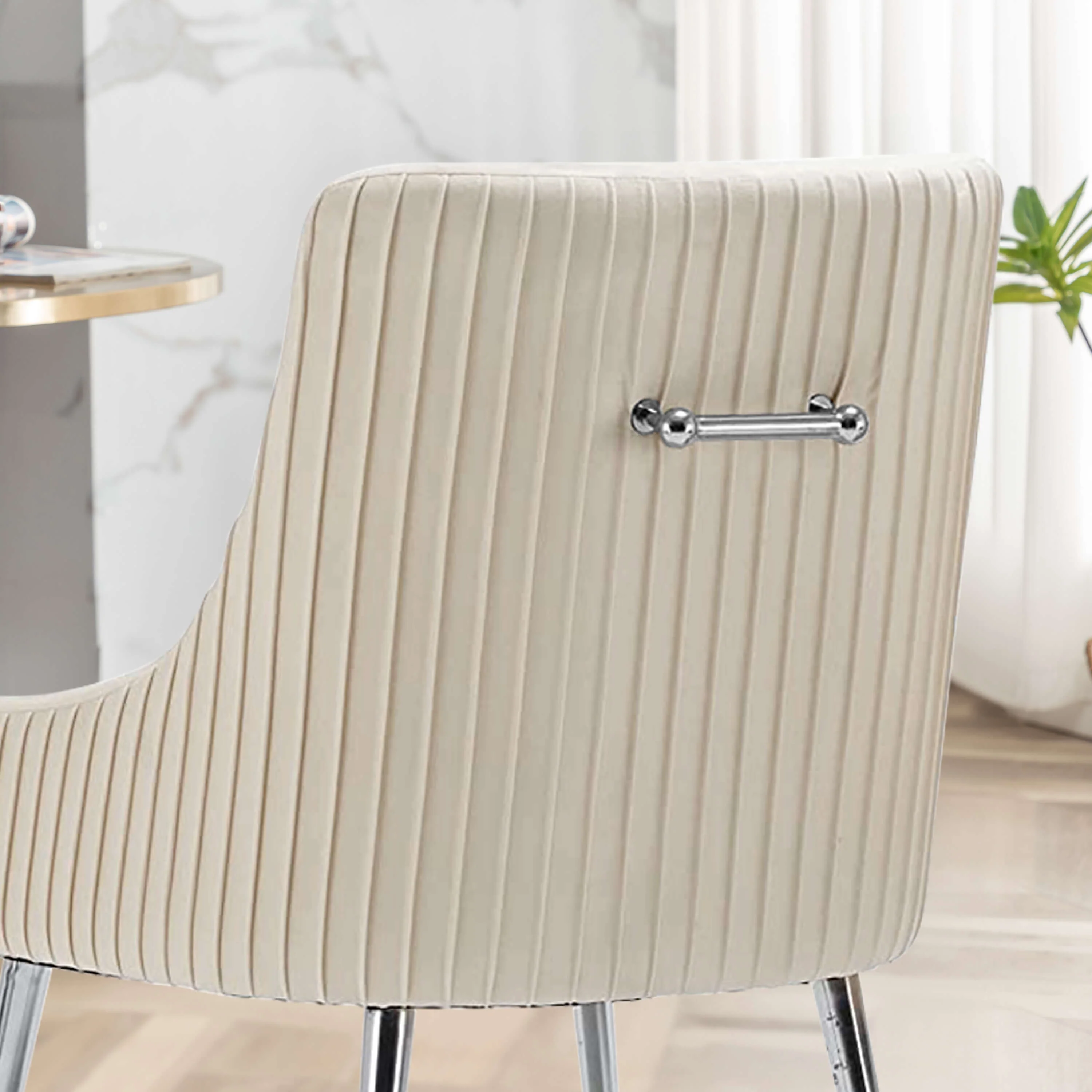 SEYNAR Modern Velvet Pleated Finish Back Dining Chair Set of 2/4/6 with Rear Handle - Funk Metal Works LLC