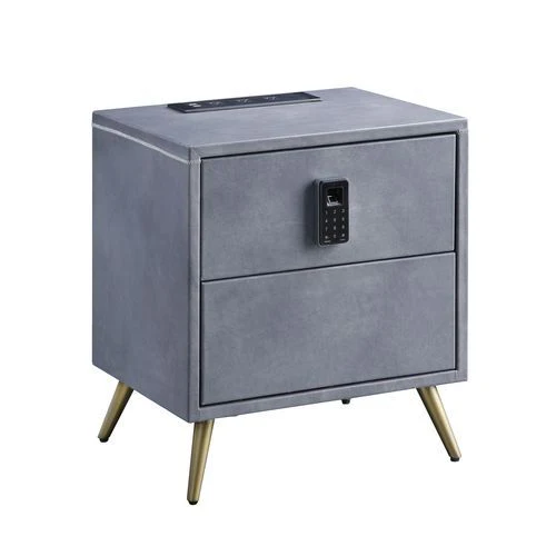 Doris - Nightstand - Gray Top Grain Leather - Funk Metal Works LLC