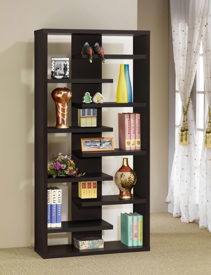 Altmark - Bookcase With Staggered Floating Shelves - Brown - Funk Metal Works LLC