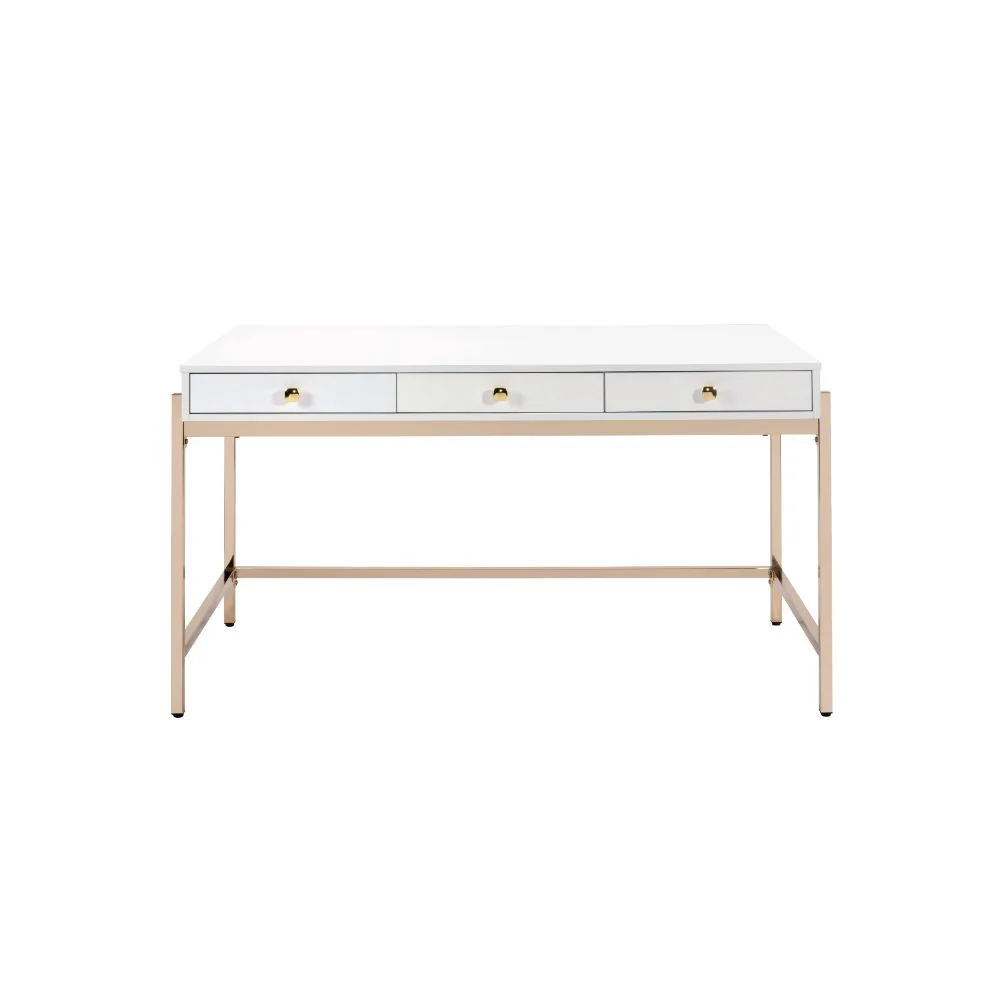 Ottey - Desk - White High Gloss & Gold - 31