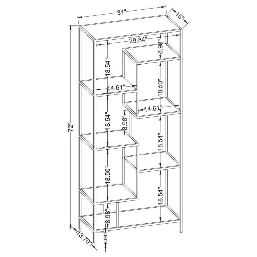 Asher - 7-Shelf Bookcase - Walnut - Funk Metal Works LLC