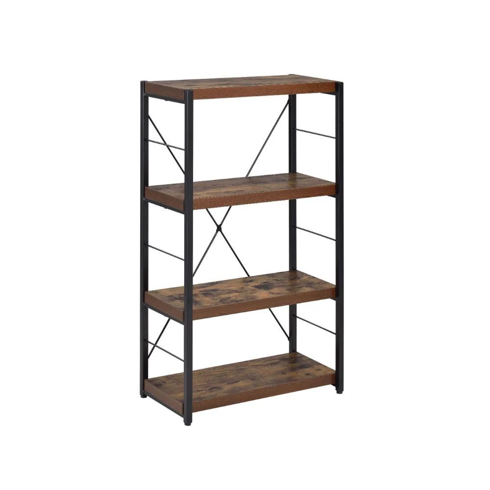 Bob - Bookshelf - Weathered Oak & Black - Funk Metal Works LLC