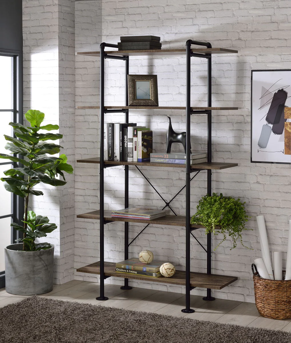 Nefo - Bookshelf - Rustic Oak & Black Finish - Funk Metal Works LLC