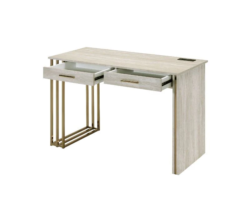 Tyeid - Desk - Antique White & Gold Finish - Funk Metal Works LLC