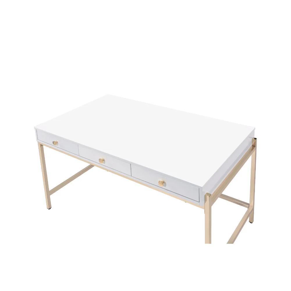 Ottey - Desk - White High Gloss & Gold - 31