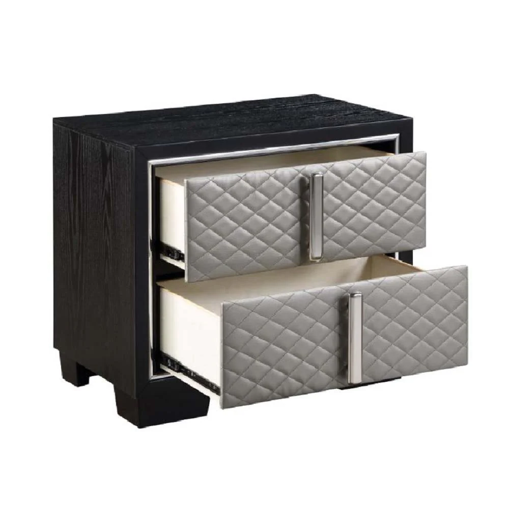 Nicola - Nightstand - Silver PU & Black Finish - Funk Metal Works LLC
