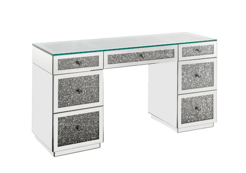 Noralie - Office Desk - Clear Glass, Mirrored & Faux Diamonds - Funk Metal Works LLC