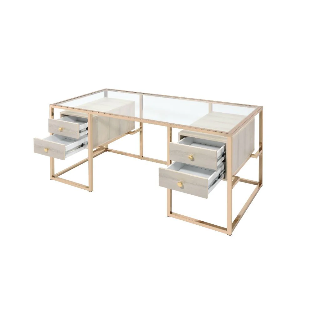 Huyana - Desk - Clear Glass & Gold - Funk Metal Works LLC
