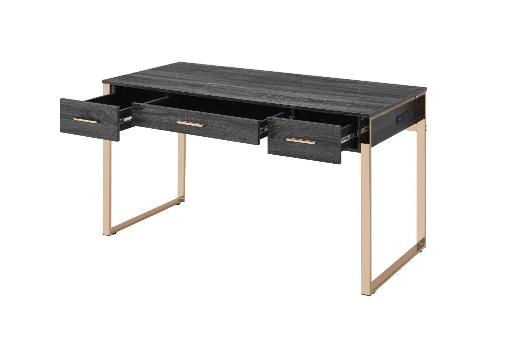 Perle - Writing Desk - Champagne Gold & Black Finish - Funk Metal Works LLC
