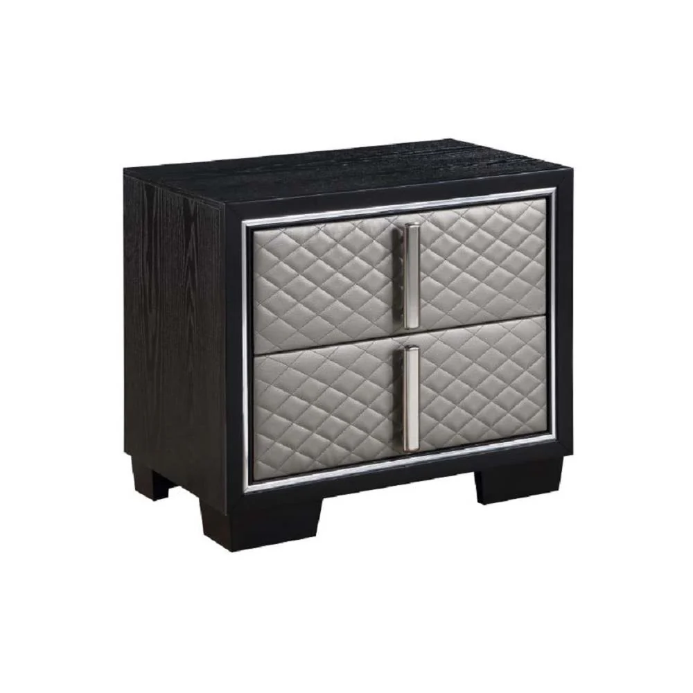 Nicola - Nightstand - Silver PU & Black Finish - Funk Metal Works LLC