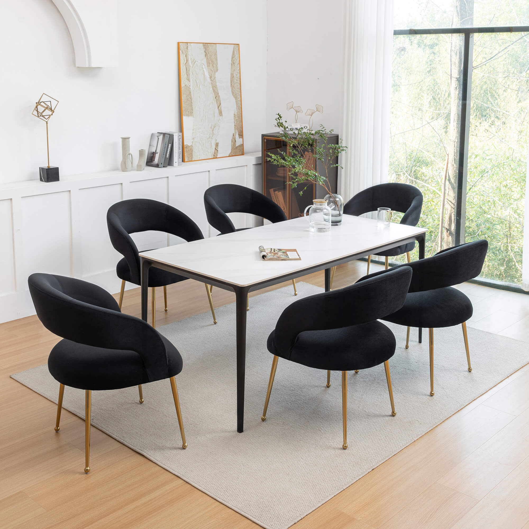 SEYNAR Mid Century Modern Velvet Upolstered Open-Back Dining Chair Set of 2/4/6 - Funk Metal Works LLC