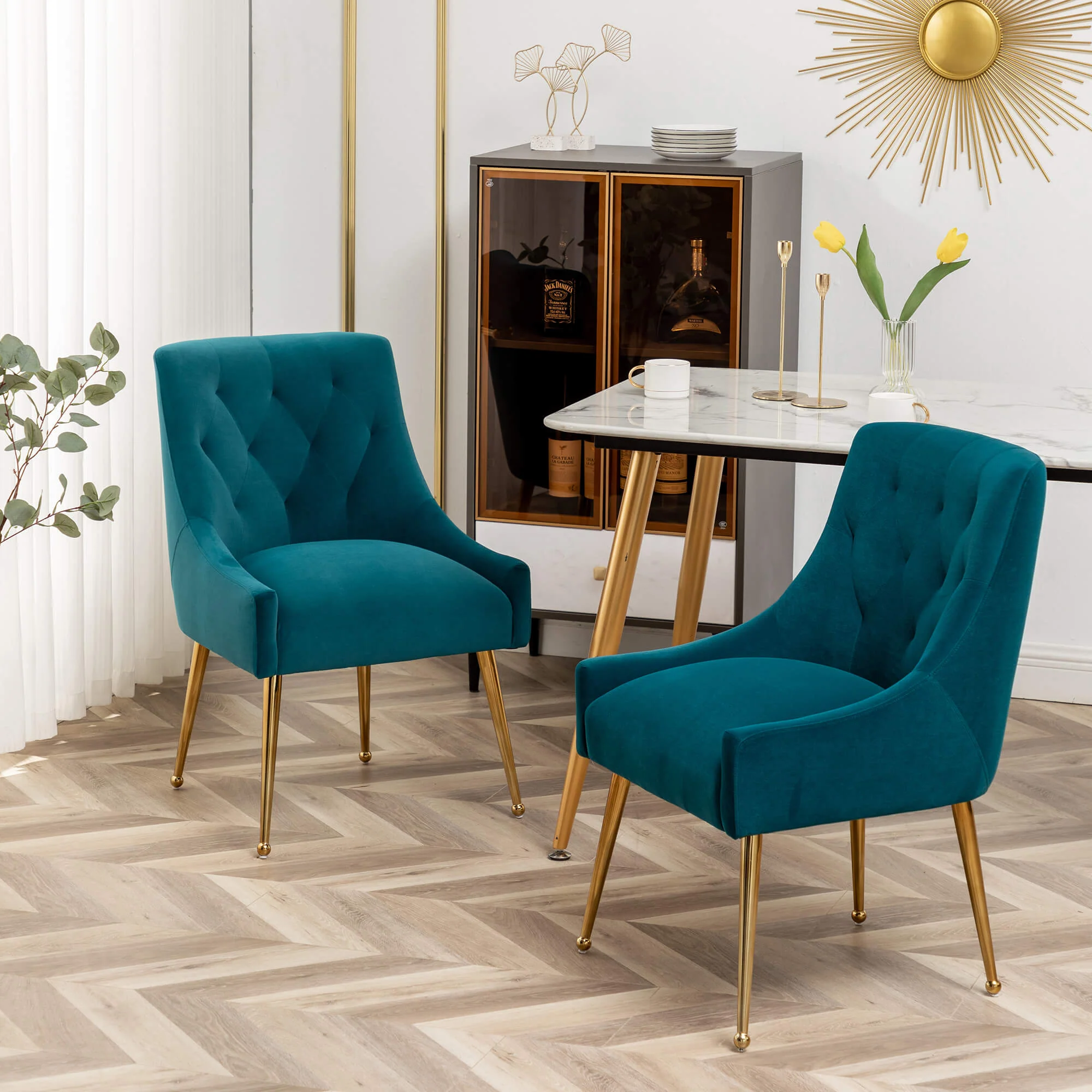 SEYNAR Modern Dining Chairs Set of 2/4/6, Upholstered Accent Chair Tufted Back Armless Chair with Back Pull - Funk Metal Works LLC