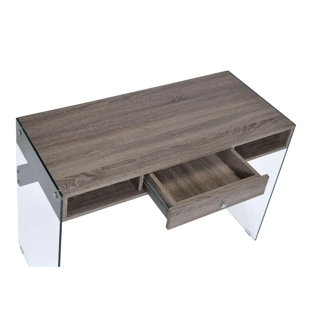 Armon - Desk - Gray Oak & Clear Glass - Funk Metal Works LLC