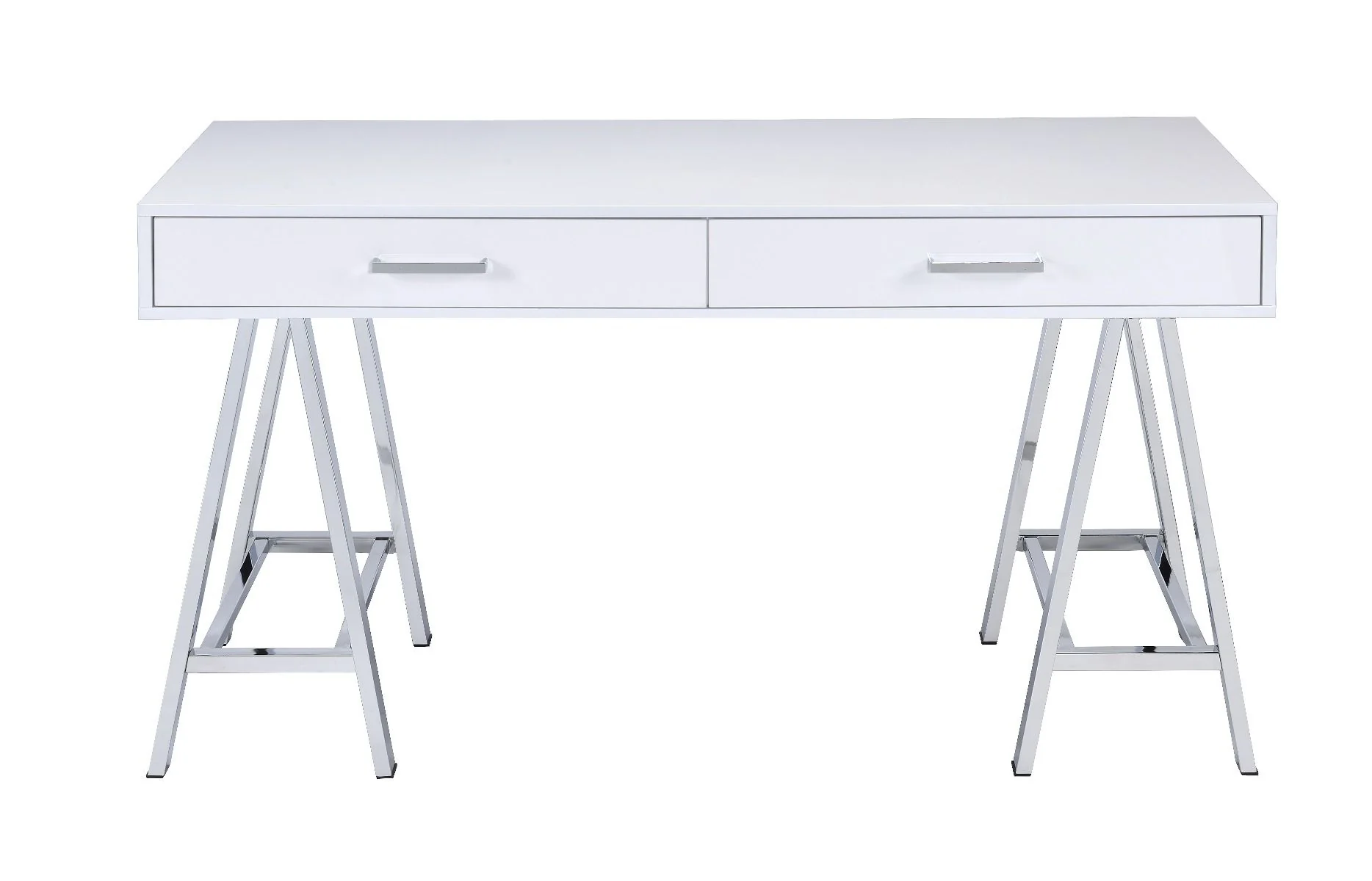 Coleen - Desk - White High Gloss & Chrome Finish - Funk Metal Works LLC