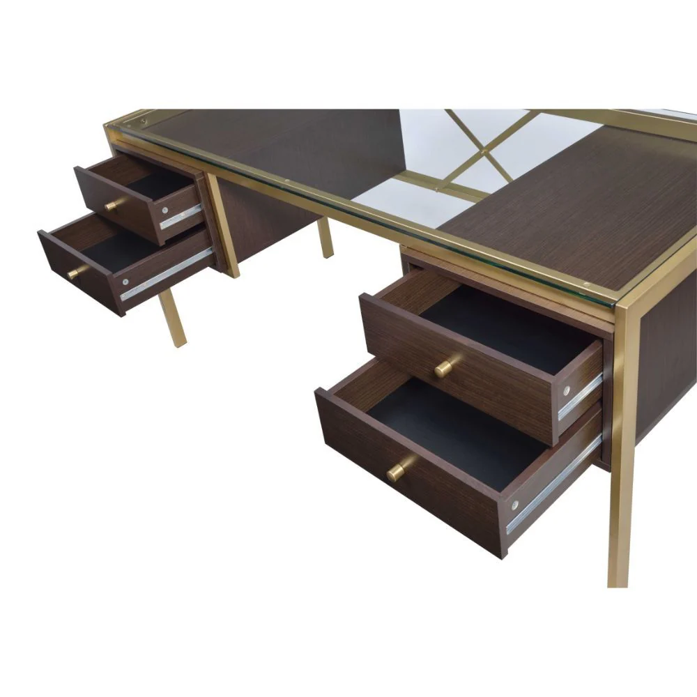 Yumia - Desk - Gold & Clear Glass - Funk Metal Works LLC