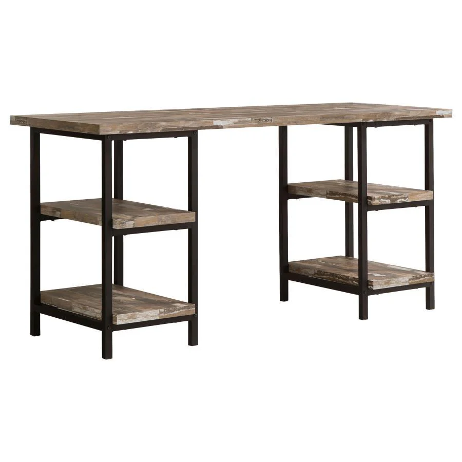 Kemper - 4-shelf Writing Desk Salvaged Cabin - Light Brown - Funk Metal Works LLC