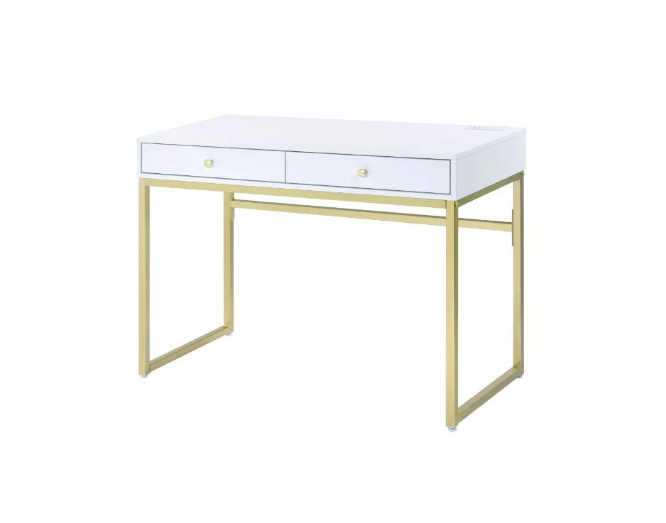 Coleen - Desk - White & Brass Finish - Funk Metal Works LLC