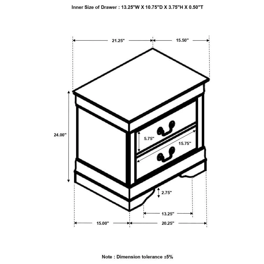 Louis Philippe - Two-drawer Nightstand - Funk Metal Works LLC