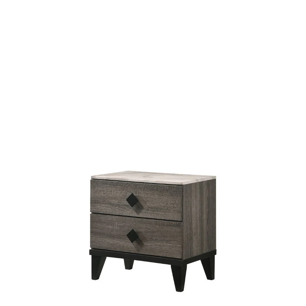 Avantika - Nightstand - Faux Marble & Rustic Gray Oak - Funk Metal Works LLC